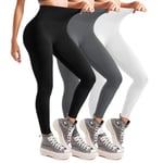 Leafigure 3 Pack Leggings for Women High Waisted Non See-Through Black Soft Workout Gym Yoga Pants LXL