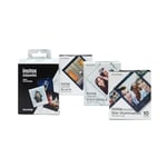 Instax SQUARE Instant Film 3 Pack Bundle, 1 X 10 Shot Black, 1 X 10 Shot White Marble, 1 X 10 Shot Star Illumination Border