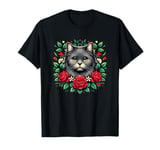 Roses Flowers York Chocolate Cat T-Shirt