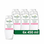 Simple Kind to Skin Nourishing Shower Cream Body Wash shower gel with vitamins and natural geranium oil for gentle skin care 6x 450 ml