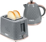 Kettle Toaster Set 1.7L Rapid Boil Kettle 2 Slice Toaster Grey Honeycomb Finish