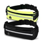 CREADY® Lot de 2 Ceinture Running Smartphone - 2x1 Sac Banane Telephone - de Course a Pied, Sport, Jogging, Footing, Courir - Fitness Belt Bag pour Tous Les Telephones, Vert & Noir