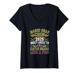 Womens Mardi Gras Crew 2025 Most Likely To Catch Beads Like a Pro V-Neck T-Shirt