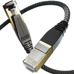 KabelDirekt – Câble Réseau Cat 8, Design Tressé Flexible, Résistant aux Chocs – 2x 1m (Câble LAN/Ethernet, Connecteur RJ45, Transfert Jusqu'à 40 Gbit/s, Pour le gaming/PS5/Xbox)