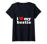 Womens I LOVE MY BESTIE Best Friend BFF Cute Matching Friends Heart V-Neck T-Shirt