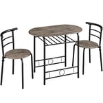 Yaheetech Ensemble Table à Manger Ronde avec 2 Chaises en Bois MDF et en Métal Ensemble de Meubles 3 Pièces avec Porte-Bouteilles pour Petit Espace 90 cm × 53 cm × 75,5 cm Gris Foncé et Noir