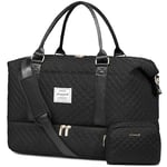 LOVEVOOK Travel Gym Bag Womens Weekend Overnight Holdall Duffel Bag with Wash Bag Ryanair Cabin Hand Luggage Bags 55 x 40 x 20 with Shoe Compartment Hospital Bag Waterproof Large Carry on Bag Black