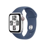 Apple Watch SE (2ᵉ gén) 40 mm GPS + Cellular Montre connectée avec Boîtier en Aluminium Argent et Bracelet Sport Denim (S/M). Suivi activité et Sommeil, détection Accidents, Suivi fréquence Cardiaque