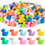 200 st Mini Ankor 10 Färger Lilla Andfigur Mini Harts Andar Plast Små Miniatyr Andar Bulk för Dockhus Dekoration Mikro Fe-trädgård Landskap A Tiny Ducks