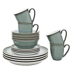 Denby - Regency Green Dinner Set For 4 - 16 Piece Ceramic Green, White Tableware Set - Dishwasher Microwave Safe Crockery Set - 4 x Dinner Plates, 4 x Small Plates, 4 x Cereal Bowls, 4 x Mugs