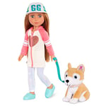 Glitter Girls 14-inch Poseable Fashion Doll & Dog – Brown Hair & Hazel Eyes – Hoodie Dress & Plush Puppy – Leash & Collar Accessories – 3 Years + – Tavi & Nougat, GG51079Z, Marron