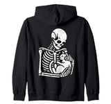 Vintage Skeleton Holding A Cat Zip Hoodie