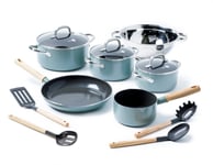 GreenPan Mayflower Pro pot and frying pan set 12 pieces Green-blue