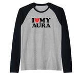 I Heart Love My Aura Classic Saying Vintage Distressed Cool Raglan Baseball Tee