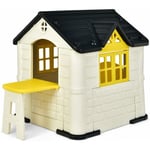 Goplus - Cabane de Jardin Enfants, Maison de Jardin Geant Enfants avec 1 Porte et 2 Fenêtres avec Table de Pique-Nique,Assiettes et Jouets