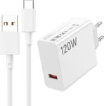 Chargeur Charge Rapide 120W Avec Câble Usb C 1M Pour Xiaomi 13T Pro 12 Note 13 11 Lite, Chargeur Turbo 6A Pour Poco F6 M6 F4 14 Ultra, Adaptateur De Charge