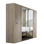 Armoire 5 portes 3 miroirs CARAMELLA 225 cm chêne