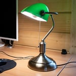 V-tac - Lampe de banquier en verre lampe de table réglable lampe de bureau rétro vert interrupteur à tirette, métal, 1x douille E27, LxPxH 26x18x36 cm