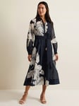 Phase Eight Natalie Floral Midi Dress, Navy/Ivory