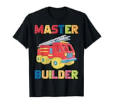 Master Builder Toys For Kids Men Building Blocks Fire Truck T-Shirt