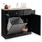 Buffet de Cuisine avec Poubelle  Cuisine avec 2 Tiroirs Etagere Reglable Plateau en Caoutchou Noir