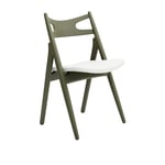 Carl Hansen - CH29P Sawbuck Chair, Lackerad Bok, Olive Green, Lädergrupp B Thor - 390 - Spisestoler - Hans J. Wegner - Grønn - Lær/Tre