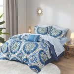 Madison Park Essentials Parure de lit complète Alternative au Duvet Toutes Saisons, Cache-sommier en Polyester, Bleu, California King