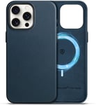 Cuir Véritable Coque Pour Iphone 15 Pro Max, Étui Antichoc Aimants Intégrés Housse Protection Anti-Rayures Chargeur Induction Magnétique Pour Iphone 15 Pro Max 5g 6,7"" 2023 - Bleu Marine.[V12168]