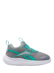 Reebok Kids' Rush Runner Slip On Trainers, Grey/Green