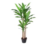 Grön växt DRACAENA, H125cm, 3 grenar, svart kruka