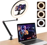 10'' Ring Light for Desk with Stand and Phone Holder,Overhead Tripod Ring Light,Video Conference Light with Adjustable Desk Arm Stand for YouTube Makeup, Tik Tok, work for Phone, Webcam（white） (Black)