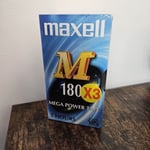 Maxell E180 (3 Hour) VHS 3 Pack Video Tapes Mega Power Blank Cassette New Sealed