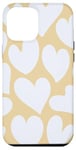 iPhone 14 Pro Max Aesthetic White Hearts on Beige, Danish Pastel, Teen Girls Case