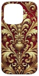 Coque pour iPhone 14 Pro Motif baroque rouge et beige royal