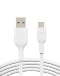 Belkin BoostCharge USB C charger cable, USB-C to USB-A cable, USB type C charging cable for iPhone 16, 15, Samsung Galaxy S24, S23, Google Pixel, iPad Pro, Nintendo Switch and more - 1m, White