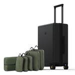 LEVEL8 Valise Cabine Micro Diamant Design Bagages Cabine Rigide Valise de Voyage 6 Pcs Organiseurs de Bagage Serrure TSA, 55x37x23CM, 40L, Noir