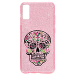 Coque Iphone XR paillettes rose Mort Fleur calavera