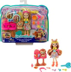 Enchantimals Savane Ensoleillée Coffret Salon de Coiffure avec Mini-poupée Lacey Lion, Figurine Animale Manesy et Accessoires, Jouet pour Enfant, GTM29