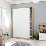 Dmora - Garde-Robe 2 Portes Waterbury, Armoire de Chambre, Armoire avec 4 étagères et Tringle à vêtements, 120x50h200 cm, Chêne et Blanc