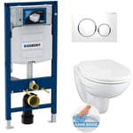 Pack WC Bati Geberit Duofix + WC suspendu Porcher sans bride + abattant Eurovit + Plaque de commande blanche/chrome (GebPorcher