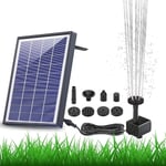 Solcellsfontänpump 6,5 W Inbyggt batteri 1500 mAh, Solcellsfontän Vattenpump Flytande med 6 munstycken, för fågelbad, akvarium,