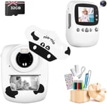 Appareil Photo Pour Enfants, 30Mp 1080P Appareil Photo Instantané Camera Pour Enfants Impression Photo Noir Et Blanc, Appareil Photo Numérique Pour Enfants Avec Carte Tf 32Gb, Blanc