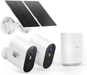 5Mp Caméra Surveillance Wifi Extérieure Sans Fil, Solar Security Cameras Kit, Base+2 Cam, Sans Abonnement-Enregistrement Local, Angle De Vue 166°, Vision Nocturne, Détecteur De Mouvement, Ip67