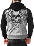 Hyraw Graphic Skull Zip Hoodie - Svart/Grå