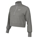 Nike Long Sleeve Top W NSW Phnx FLC Qz Crop, DK Grey Heather/Sail, DQ5767-063, XS