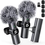 2pcs Lavalier Wireless Microphone for iPhone iPad, Wireless Microphone for Video Recording, Game Live Streaming, Interviews, YouTube, TikTok, Vlog