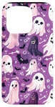 Coque pour iPhone 15 Pro Violet Pop Art Géométrique Mignon Fantôme Spooky Pastel Goth Rétro