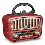 Radio Vintage Rétro, PRUNUS J-180 Poste Radio Portable AM/FM/SW Radio Bluetooth 5.0, Petite Radio Rechargeable avec Batterie 1800mAh, Grand Haut-Parleur 5W, Mini Radio avec Fonction USB/TF/AUX