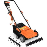 Relax4life - Scarificateur Électrique 1500 w, Aérateur de Pelouse avec Sac de Ramassage de 30 l, Poignée Pliable, Profondeur et Hauteur Réglables,