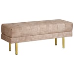 Banc en Velours Banquette de Lit Rembourré Glam Pouf Pieds en Métal Doré Taupe